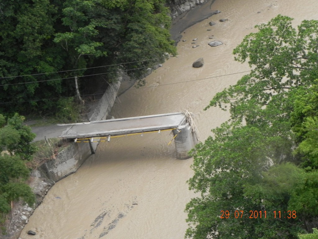 The York Valley Bridge, also known as the Gleau Chaud Bridge, was washed away in 2011