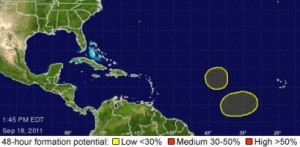 Two tropical systems moving towards the Caribbean