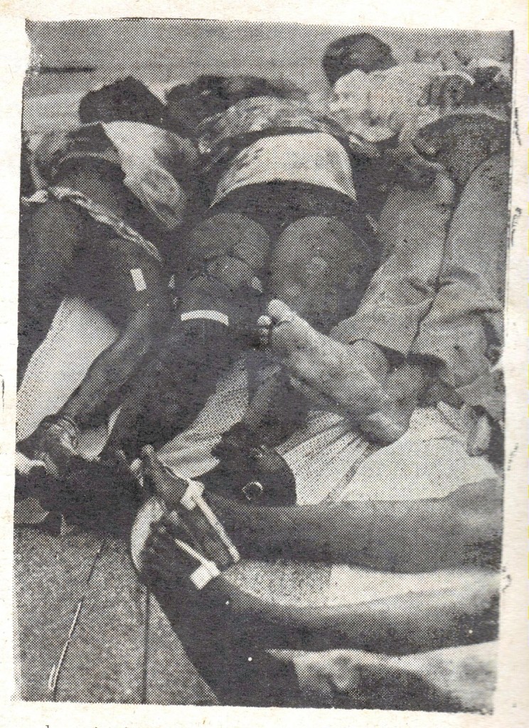 Bodies from the Morne Prosper tragedy laid out at Red Cross Headquarters, 22 May 1975. (From New Chronicle, 24 May 1975