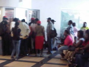 People lined up at the so-called 'Red Clinic' at the Financial Center 
