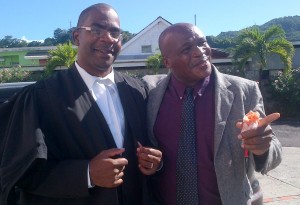 Azille poses with his attorney Wayne Norde after he was freed by the Eastern Caribbean Supreme Court in 2012