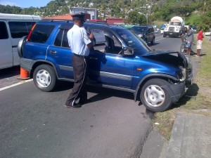The police check a vehicle involved in road accident 