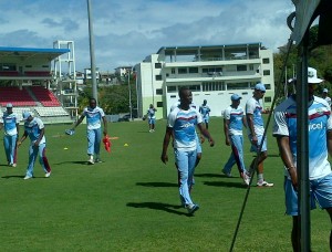 Windies team after training on Tuesday