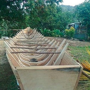 The canoe under construction in the Kalinago Territory