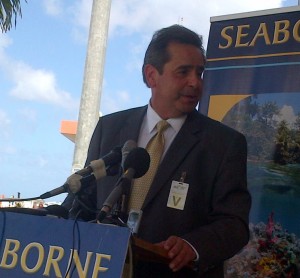 Seaborne's President, Gary Foss, addressing a ribbon cutting ceremony on Monday