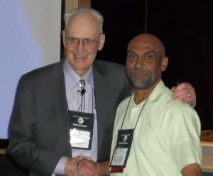 Dominica's representative at 2013 Hurricane Conference, Cecil Shillingford (right) with Dr. William Gray