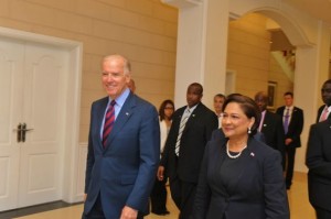 US Vice President Joe Biden and Trinidad PM Kamla Persad-Bissessar. Photo Credit: OPM Trinidad