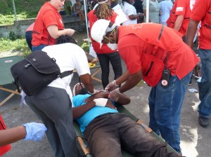 Members of the Dominica Red Cross during a mock exercise 