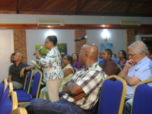 A member of the audience poses a question at the lecture