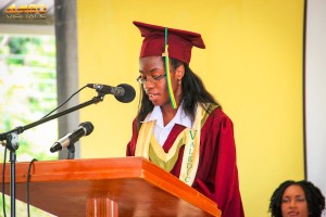 Valedictorian Juanita Corbette addressing the graduates