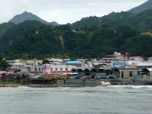 A view of the Roseau Market in Dominica from the sea