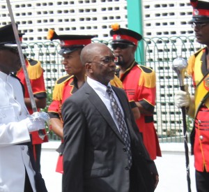 President Williams inspecting the parade ahead of the presentation of his speech to parliament