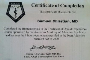 Addiction treatment certificate