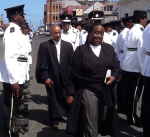 Justice Stephenson inspects a guard of honor at the opening of the new law year on Tuesday 
