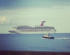 Carnival Conquest coming into Roseau on Monday morning