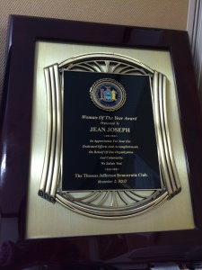 Thomas Jefferson ‘Woman of the Year’ plaque presented to Jean Joseph