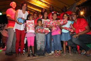 An excited group of Kalinago residents with Digicel personnel