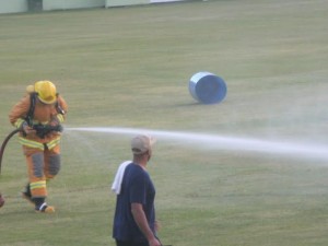 A firefighter in action during the challenge 
