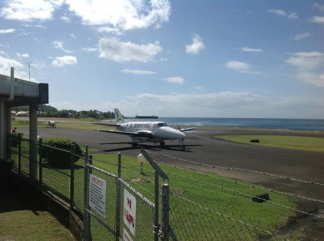 A Hummingbird Airline aircraft at the Canefield Airport