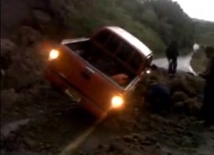 The Ford pick-up truck caught up in the land slide