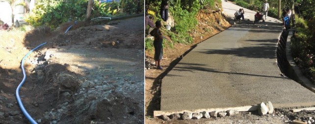 Photo at left shows the road before the project and photo at left shows as it is today