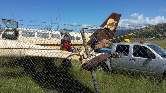 A wing of the aircraft was damaged