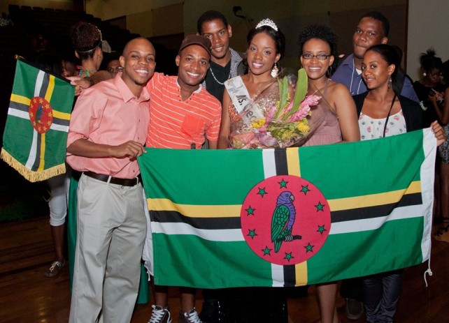 Dominican students at UWI St. Augustine display the island's flag 