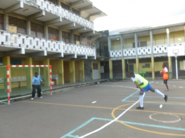 A player takes a shot at goal