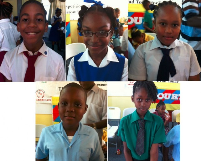  Top from left: Jonathan Honore of the Roseau SDA Primary (first place), Megan Vidal of the St. Martin's Primary School (second place), Kahden Parrillon of the Convent Prep (third place) Bottom row from left: Juanique Esprit of the SMP (fourth place), Chrisse Piper of the Goodwill Primary School (fifth place)