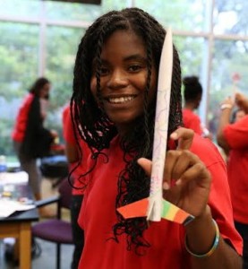 2013 Visionary, Dominican student Kendra Jaques was satisfied with her effort at rocket making during the NASA workshop that was part of her prize trip 