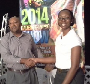Ducreay shakes hands with Digicel's Natalie Walsh at Tuesday night's launching
