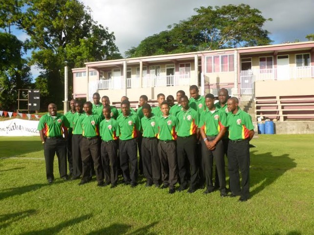 Participants of the Dominica Cricket Academy with their director and coaches.