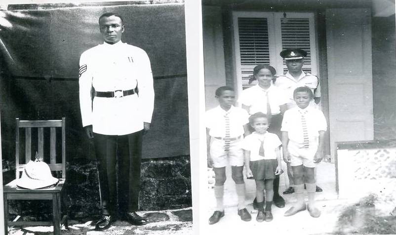 Damase Philbert as a Police Sergeant at the Old Fort Young –Police Headquarter from 1889 to 1961, Philbert with some of his children. (L-R) Malcolm, Patricia, Albert and little Sherrril at front. The boys attended the Dominica Grammar School, while Patricia and Sherril attended the Convent High School.