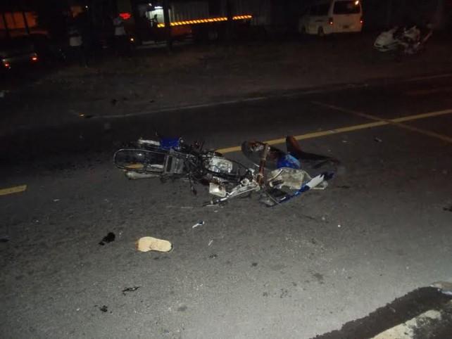 Remnants of the motorcycle involved in the accident at Goodwill. Photo by Jonathan Jones