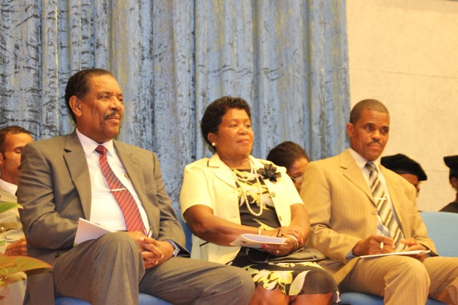 President Savarin with his wife and Education Minister Saint Jean