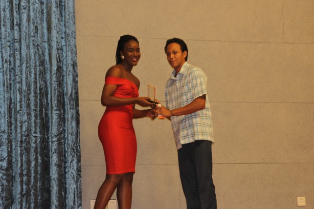 Bruce Langlais receiving Kalinago Youth Award