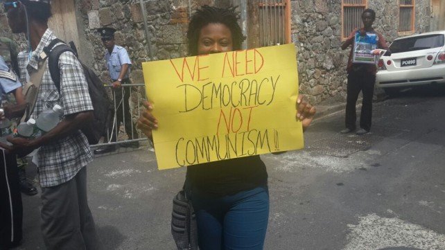Boyer with her placard on Tuesday 