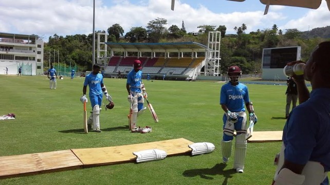 Members of the Windies at practice at the Windsor Park Sports Stadium on Tuesday 