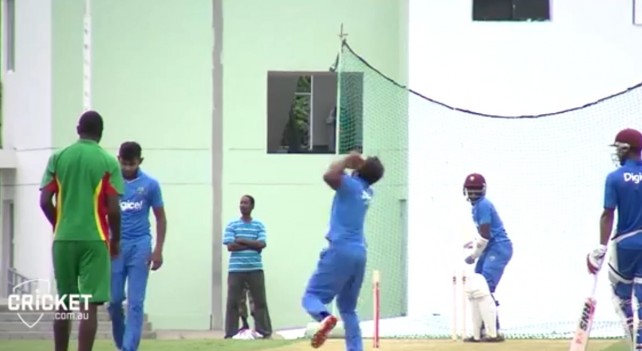 Members of the West Indies team practicing at the Windsor Park Sports Stadium