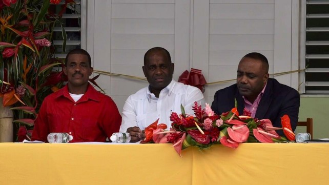 Saint Jean, Skerrit and Blackmoore at the commissioning ceremony. Photo by gov't press attache 