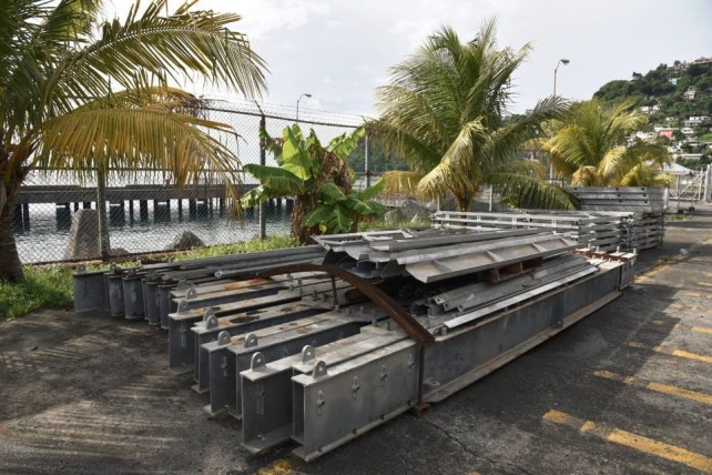 Material for the Bailey bridge arrived on the island on Sunday 