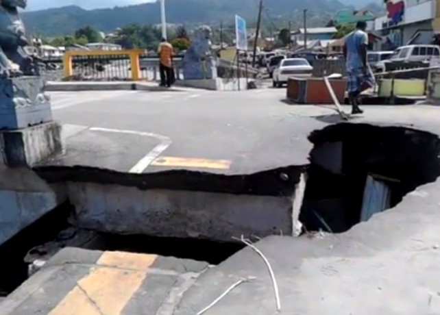 Damage to the Dominica China Friendship Bridge 