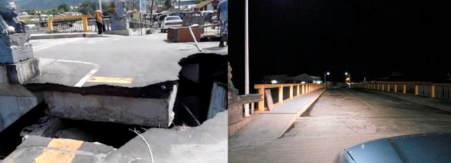 Damage caused by Erika (left), the bridge is now opened 