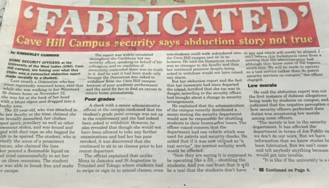 UWI has dissociated itself from the newspaper article