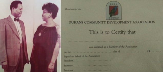 Earlier photo of Anne and Randolph Victor; DUKANS certificate