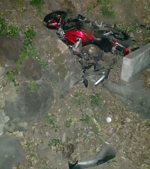 The motorcycle involved in the accident
