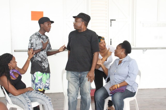 Theatre practitioners perftitioners perform  at closing of workshop