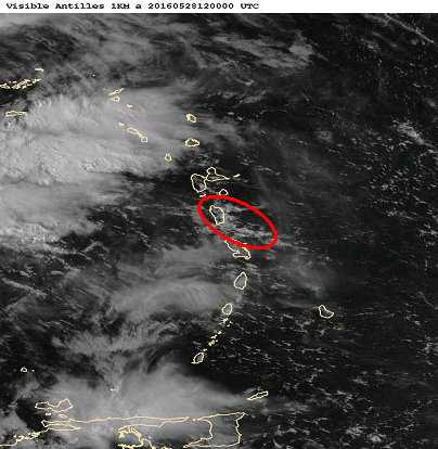 Visible satellite imagery showing cloudiness across Dominica (from MeteoFrance)  