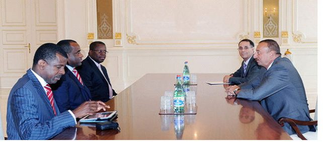 PM Skerrit, Ambassador Henderson with Barbadian Hartley Henry in Azerbaijan with its President and Parliament’s Vice-Speaker in 2011 during an official visit