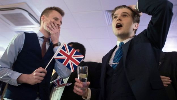 Leave campaigners celebrate victory. Photo credit: AP